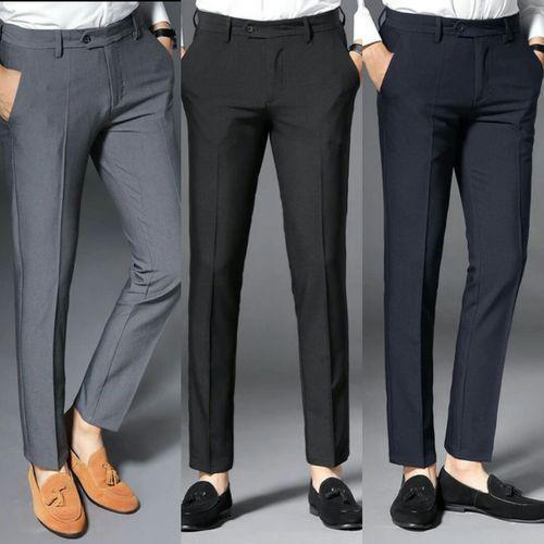 Three Pieces Smart Trousers For Men- Ash + Black + Navy Blue