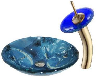 Decorative Wash Basin With Mixer Blue/Black/Gold