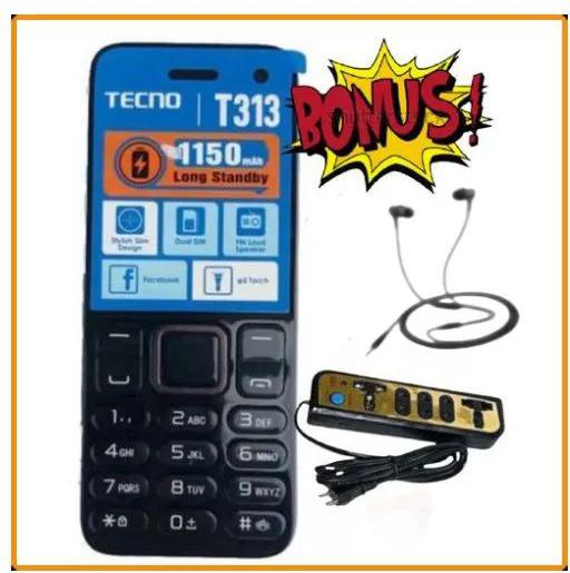 Tecno T313 Phone, 1.77" , 1150mAh , FM, Dual SIM- Black+ Free Extension & Earphones