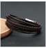 Genuine brown leather wristband with silver clasp