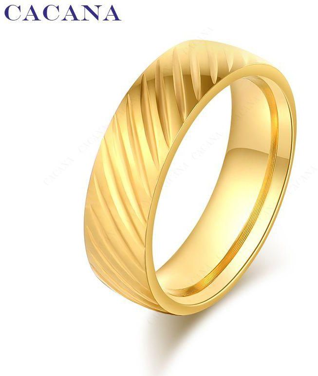 Stainless steel ring decorated with diagonal stripes gold-plated 18 carat (Size 11) NO.R91
