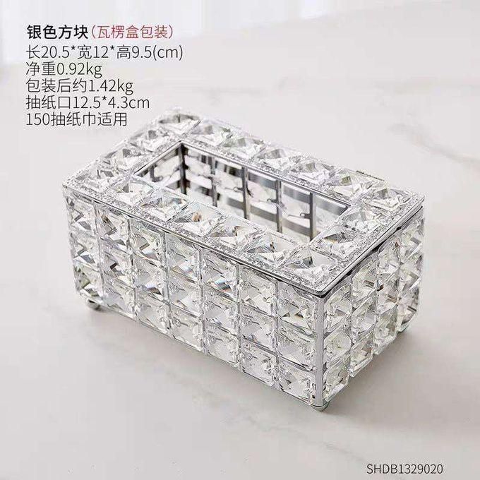 Crystal Tissue Box Made Of Plated Metal And Crystal