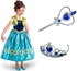 3 Pieces Elsa Anna Blue Dress Frozen Costume With Dark Blue Crown And Wand 2-3 Years