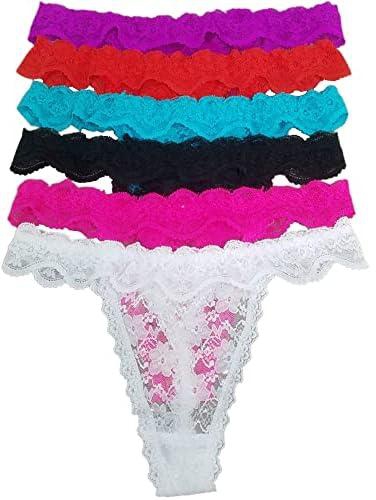 Dress Cici Women’s T String, Sexy Lace G String Thong Underwear (6 Pack) Multicolor One Size Fit Waist 64-90 CM