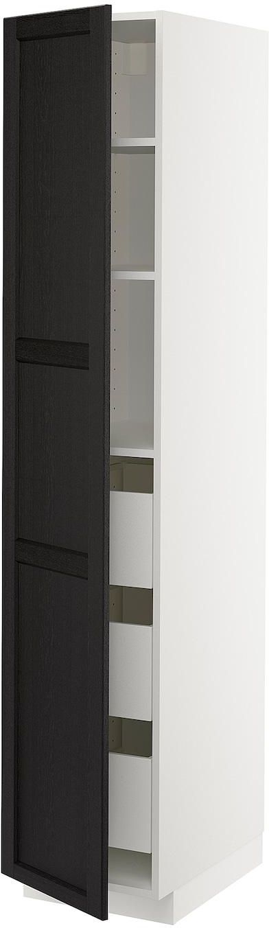 METOD / MAXIMERA High cabinet with drawers - white/Lerhyttan black stained 40x60x200 cm