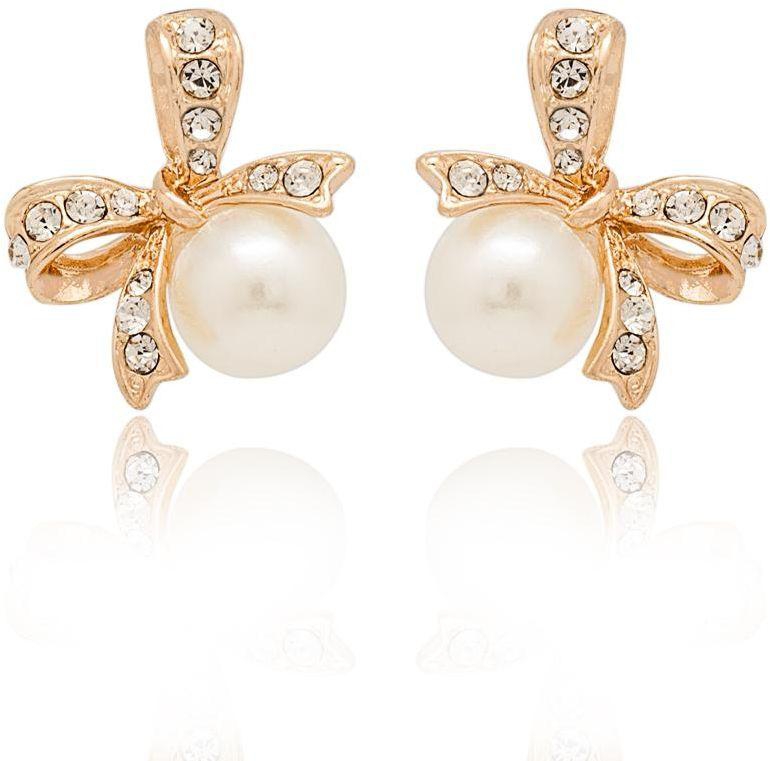 Bowknot Pearl Yellow Gold Plated Earings E36