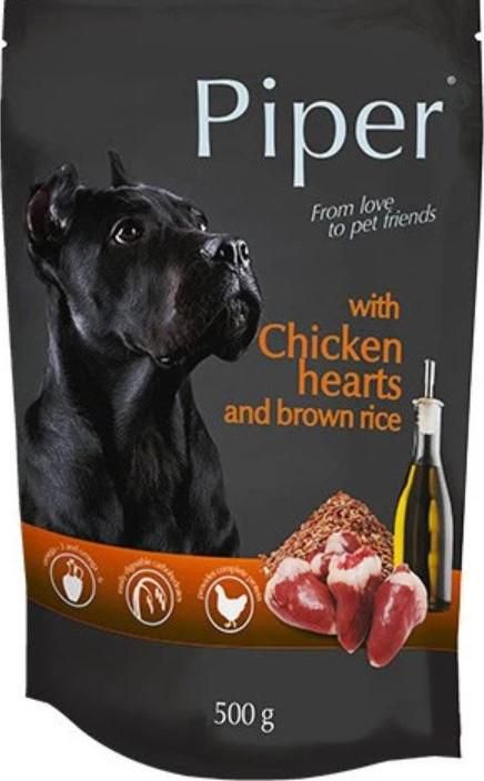 PIPER Dog Food Chicken Hearts with Brown Rice Sachet 500g