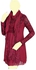 فستان نسائي شتوي قصير من الشمواة والشيفون  مطرز ومتعدد الطبقات اللون أحمرمع وشاح  مقاس XL