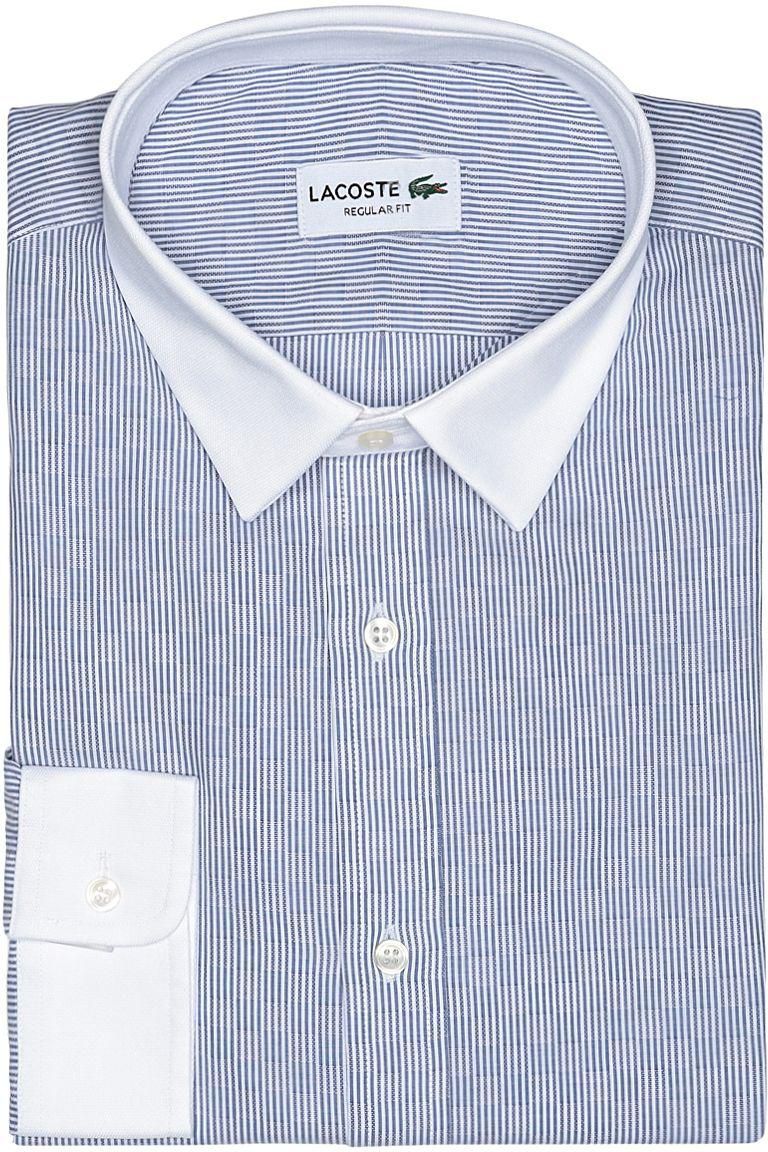 Lacoste Blue, White Cotton Shirt Neck Shirts For Men