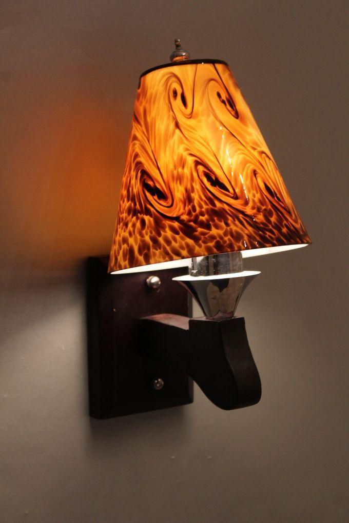 Eltahhan Wood Wall Lamp With Brown Glass Shade-Dark Brown Color