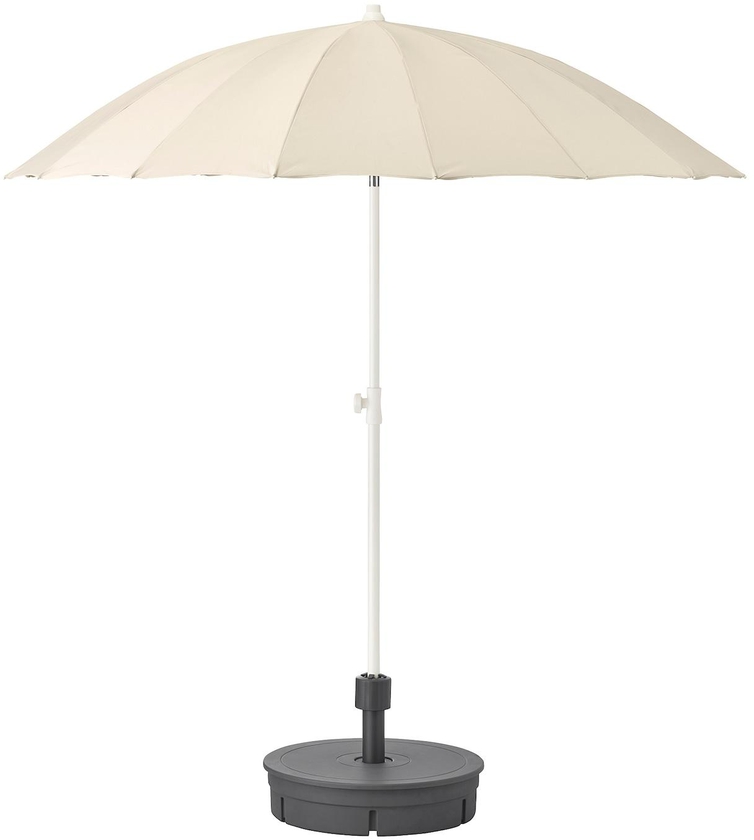 SAMSÖ Parasol with base - beige/Grytö dark grey 200 cm