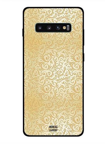 Protective Case Cover For Samsung Galaxy S10 Plus Golden Floral Pattern