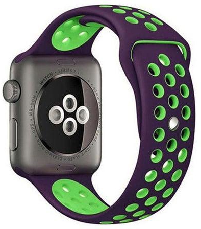 Breathable With Holes Sport Silicone Band For Apple Watch Bracelet Strap Purple / Green