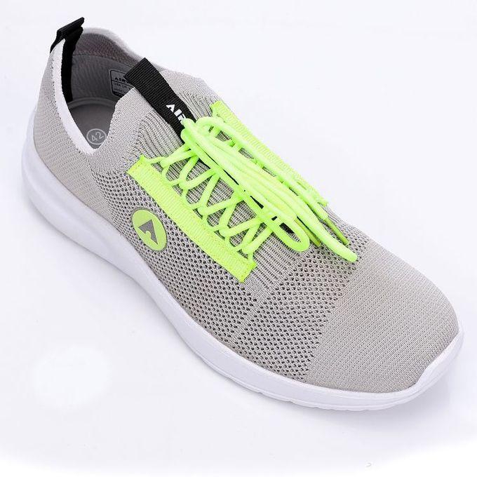 Air Walk Grey Lace Up Sneakers Wirh Neon Green Detail