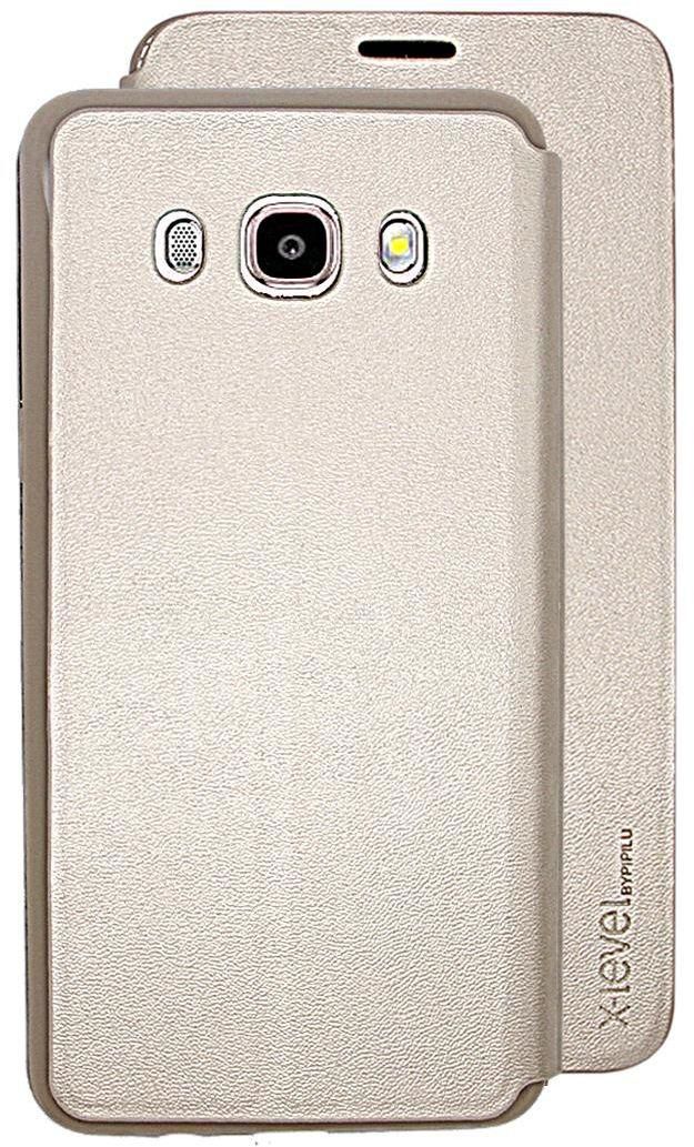 X-level FibColor Leather Flip Case Cover with Screen Protector for Samsung Galaxy J5 (2016) J510F, Gold
