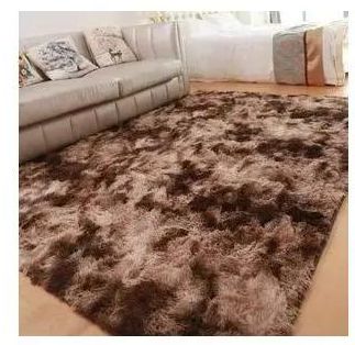 Generic Fluffy Carpets 5*8 Dark Brown Patched