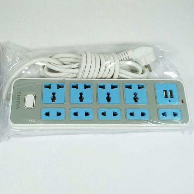 Power Strip - 9 Sockets - 2 USB -2M - White