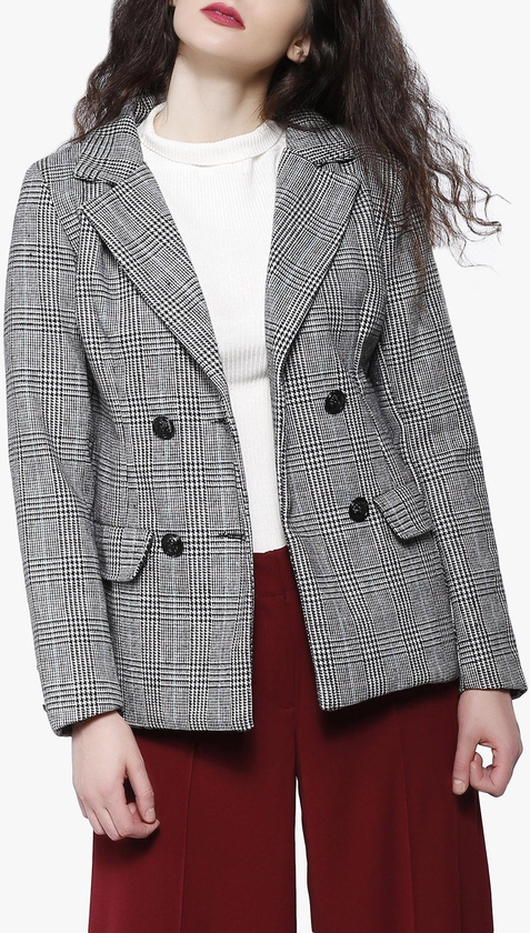 Grey Check Double Breasted Coat