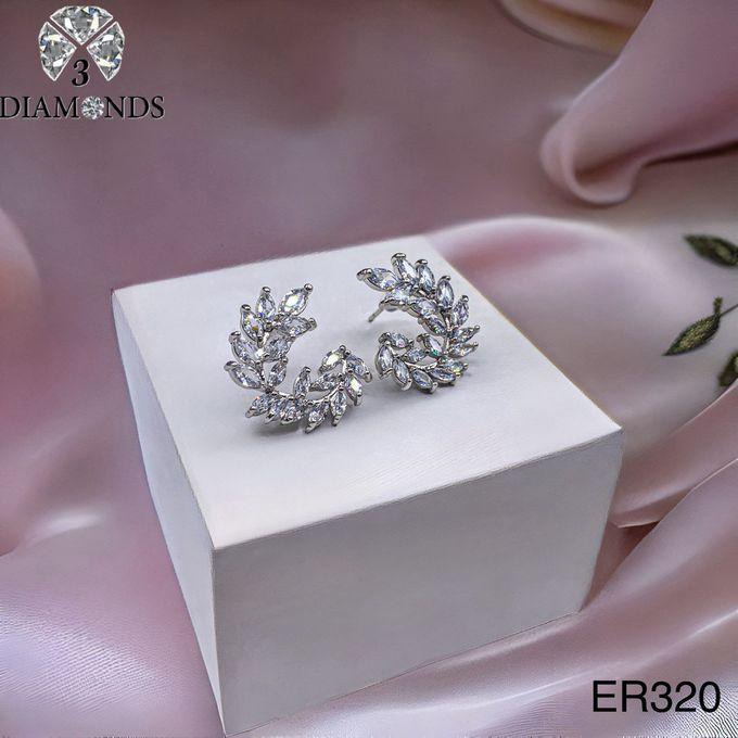 3Diamonds Platinum And Rhodium Plated Earrings With Zircon Stones-elegant Design