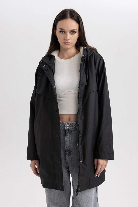 Defacto Waterproof Regular Fit Hooded Faux Fur Lined Raincoat