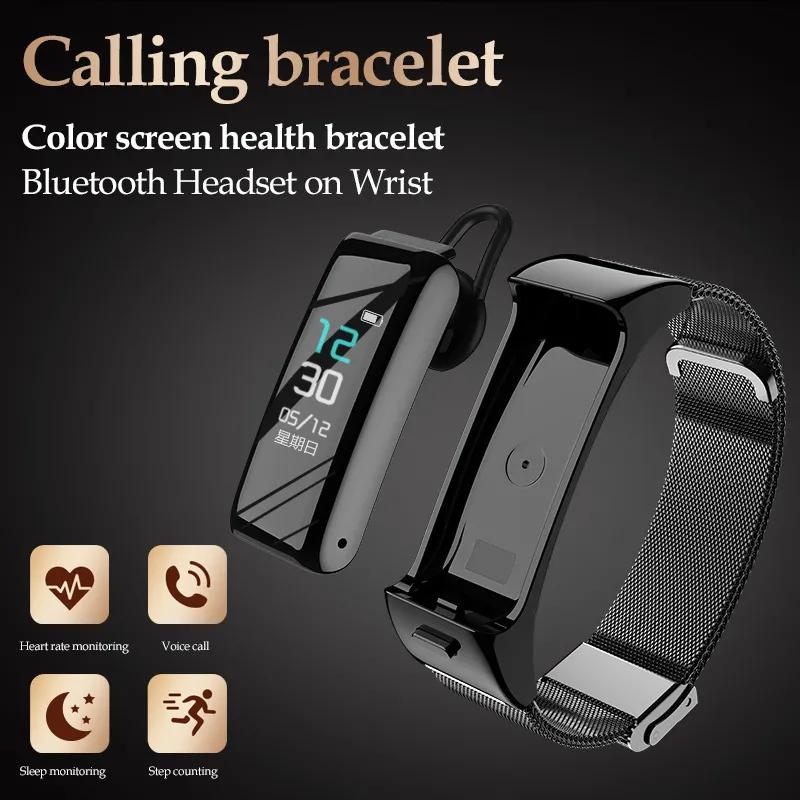 B6 Call Bracelet Bluetooth Headset Color Screen Smart Bracelet Sports Multifunction Call Two In One Split Smart Watches Sports Smart Wristband Blood Pressure Heart Rate Activity Sm