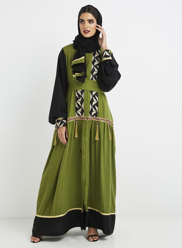 Rahaf Elegant Abaya For Women Green/Black