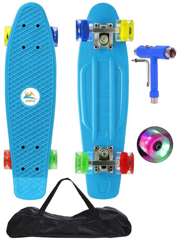 Pany 2206D Skateboard With Four Color Flash PU Wheels + CarryBag&Tool LightBlue