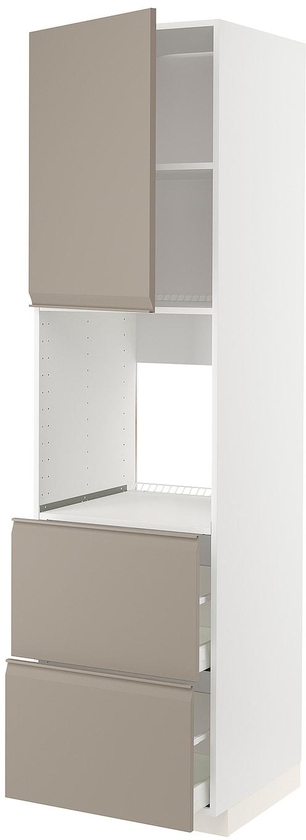 METOD / MAXIMERA خزانة عالية لفرن مع د. - أبيض/Upplöv بيج غامق مطفي ‎60x60x220 سم‏