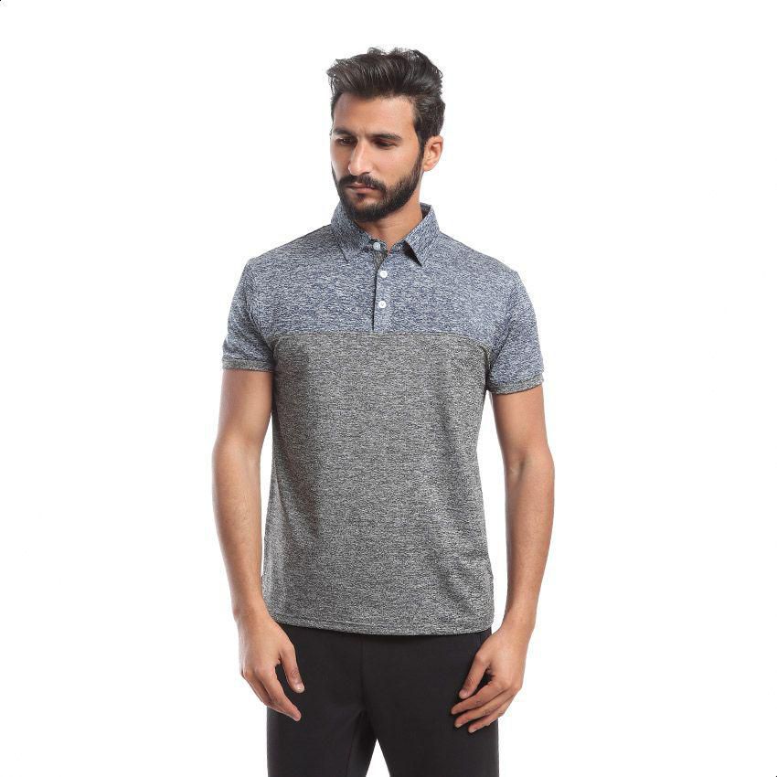 Andora Two-Tone Short Sleeves Cotton Polo Shirt for Men - Heather Grey & Blue