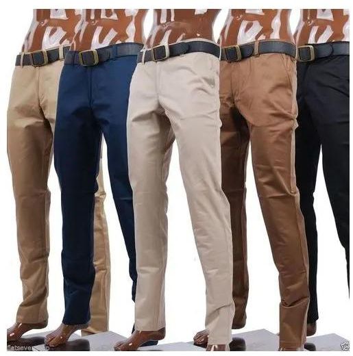 Fashion 5 Pack Mens Khaki Pants -beige,  brown, off-white, navy blue, black plus  free pair of socks