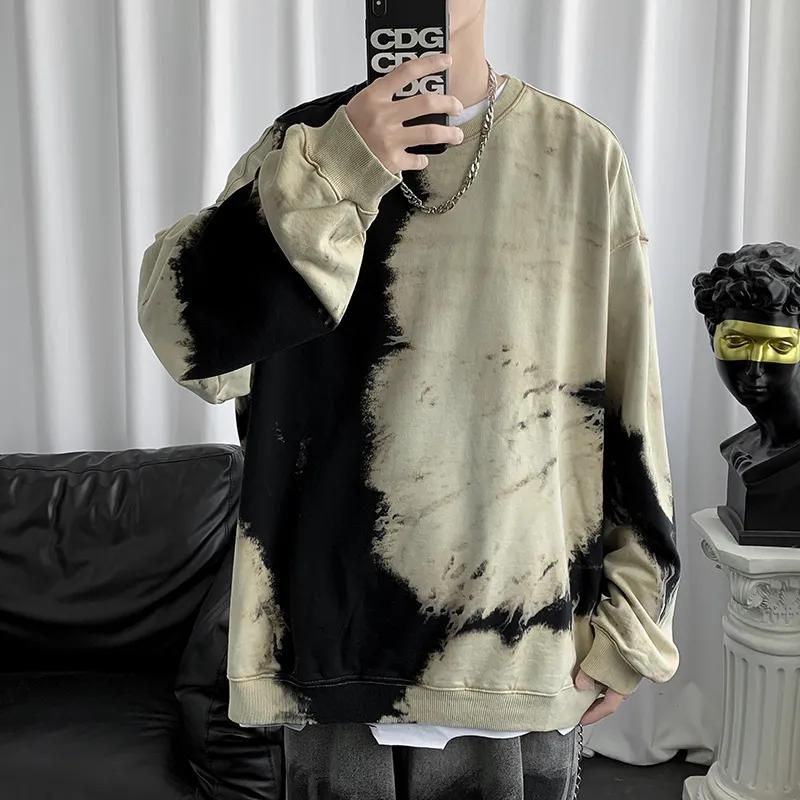 Autumn Men Thin Tie Dye No Hat Round Neck Hoodie Loose Ins Trend Handsome Do Old Hong Kong Fashion Brand Men's Coat