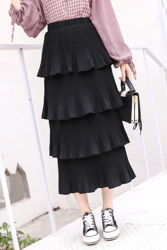 Lebelle18 Elastic Layered Skirt (White/Black)