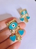 Evil Eye Geometric Golden Dropped Hearts Earring - Turquoise