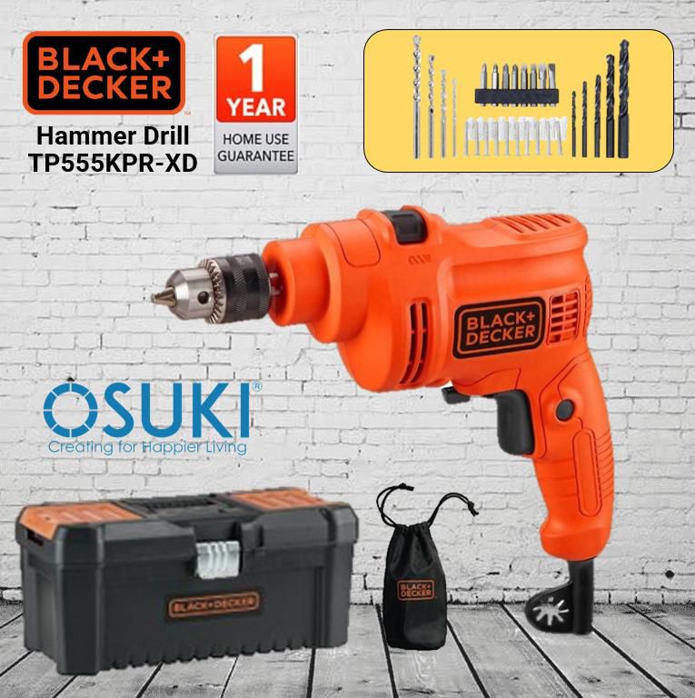 Black &amp; Decker Hammer Drill 10mm with Toolbox &amp; Accessories (TP555KPR-XD)