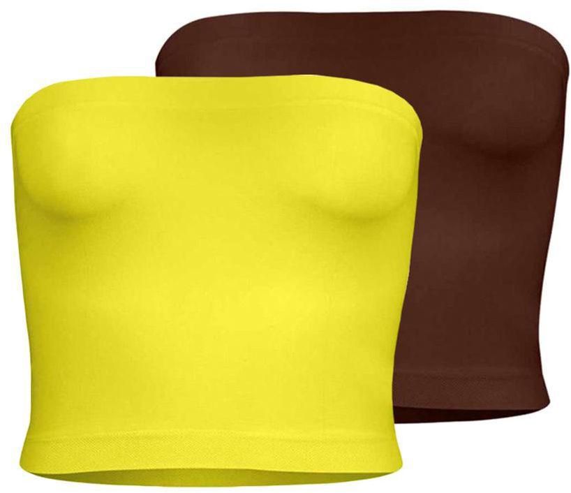Silvy Set Of 2 Tube Tops For Women - Yellow / Brown, Medium