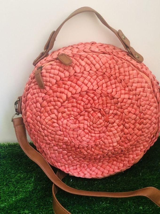Imported Wicker Circular Bag With Leather Handle