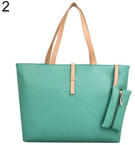 Bluelans Women's Big Shoulder Bag Faux Leather Handbag Buckle Clutch Messenger Purse-Light Green