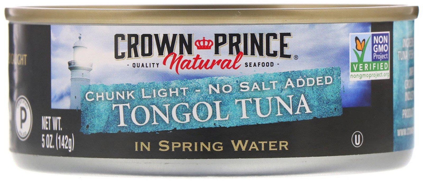 Crown Prince Natural, Tongol Tuna، قطع خفيفة - بدون إضافة ملح، في ماء الينابيع، 5 اونصة (142 جم)