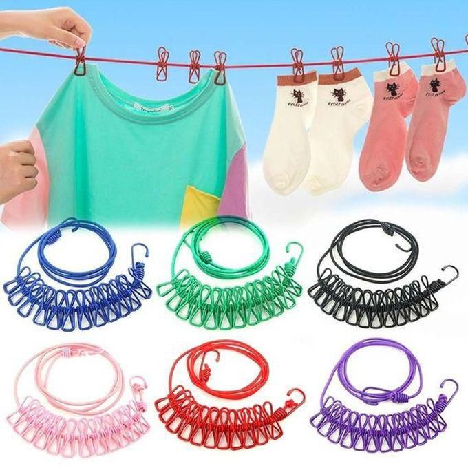 2 In 1 Clothes Line With Pegs Clips For Outdoors Camping Caravan Travel
