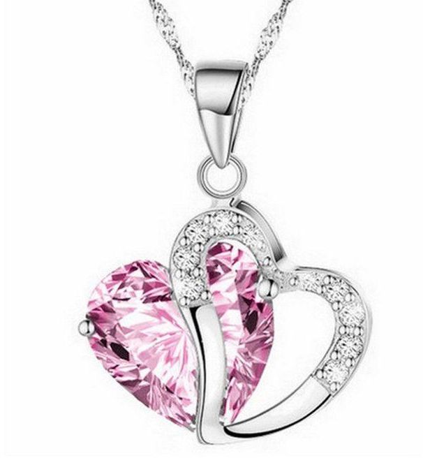 Neworldline Fashion Women Heart Crystal Rhinestone Silver Chain Pendant Necklace Jewelry G-As The Picture Show