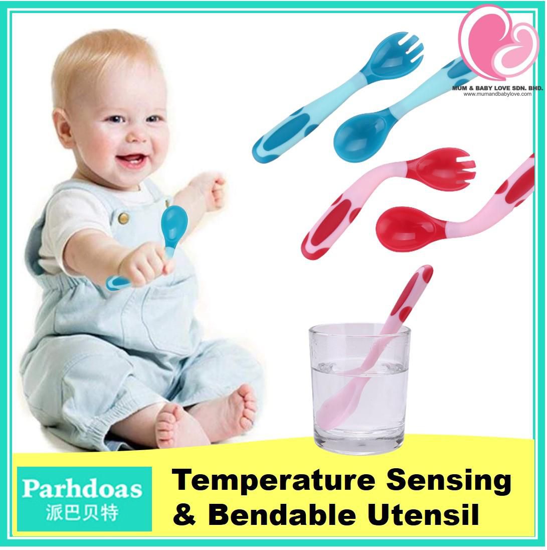 Parhdoas Heat Sensing &amp; Bendable Baby Spoon, Baby Fork, Baby Cutlery Set
