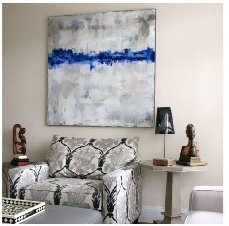 Hand Made Wall Painting Grey/Blue 90x90 centimeter