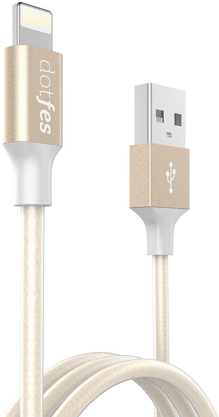 Dotfes Transparent Weave  Sync and Charge Lightning Cable , 1m , Gold , A03