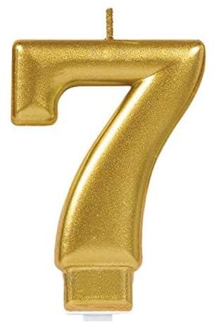 Numerical 7 Metallic Golden Moulded Candle
