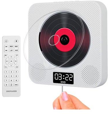 Portable Bluetooth CD Player,Wall Mountable CD/DVD Player for Home with Remote Control Dust Cover LCD Display Built-in HiFi Speakers FM Radio,Support CD/DVD/MP3/USB/AUX Input Output (White)