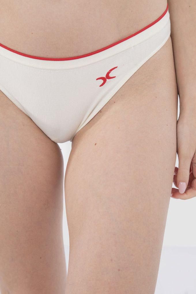 Carina Woman Off White Cotton Logo Printed Bikini Panty