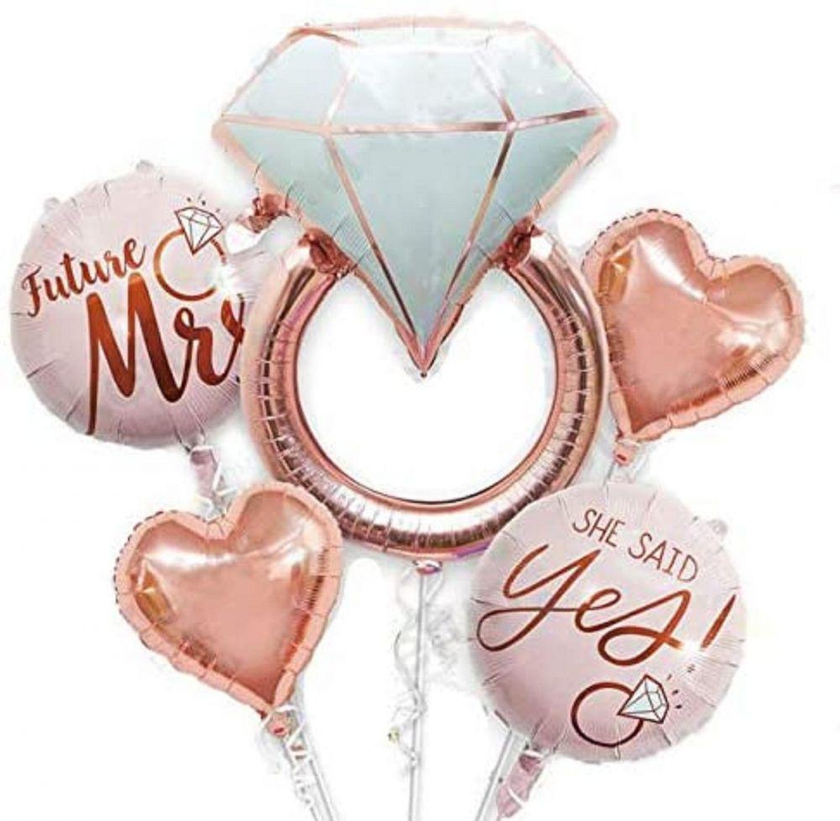 32 inch Diamond Ring Foil Balloon 22inch Rose Gold She Said Yes Balloon Future Mrs Foil Balloons Rose Gold Heart shape Foil Balloon Great for Bridal Shower Bride to be Party Wedding Engagement Decoration