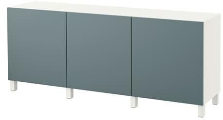 BESTÅ Storage combination with doors, white, Valviken grey-turquoise