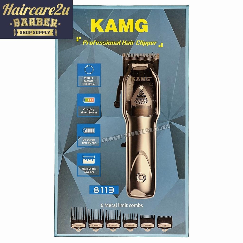 KAMG 8113 Professional Barber Salon Cordless Hair Clipper (Silver)