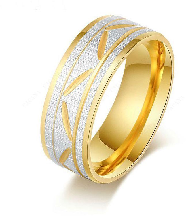 Women Ring of Stainless Steel Braided lines in the middle plated with 18 carat gold (size 10) NO.R57